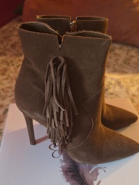 Jessica Simpson Brown Suede Tassel Stiletto Ankle Boots